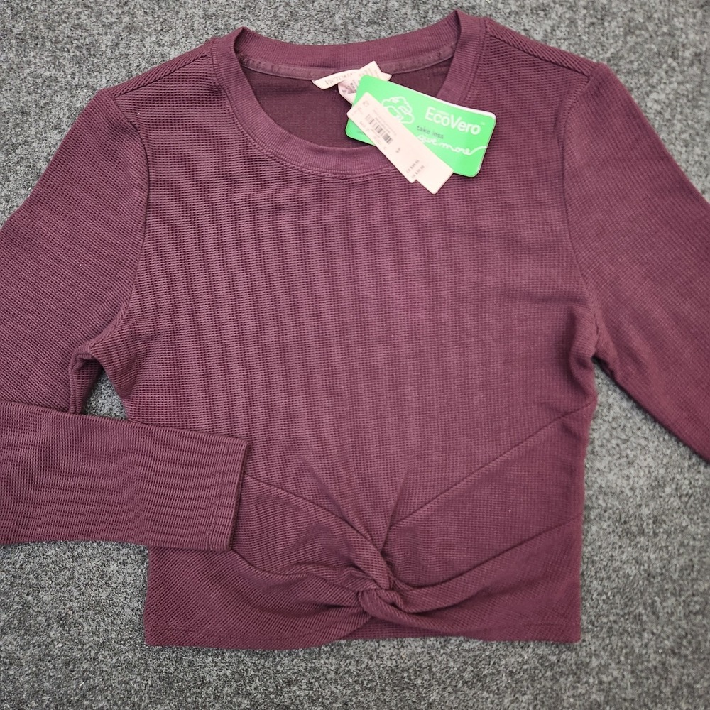Victoria's Secret Womens Small Maroon Red Crop Waffle Knit Knot Front Top